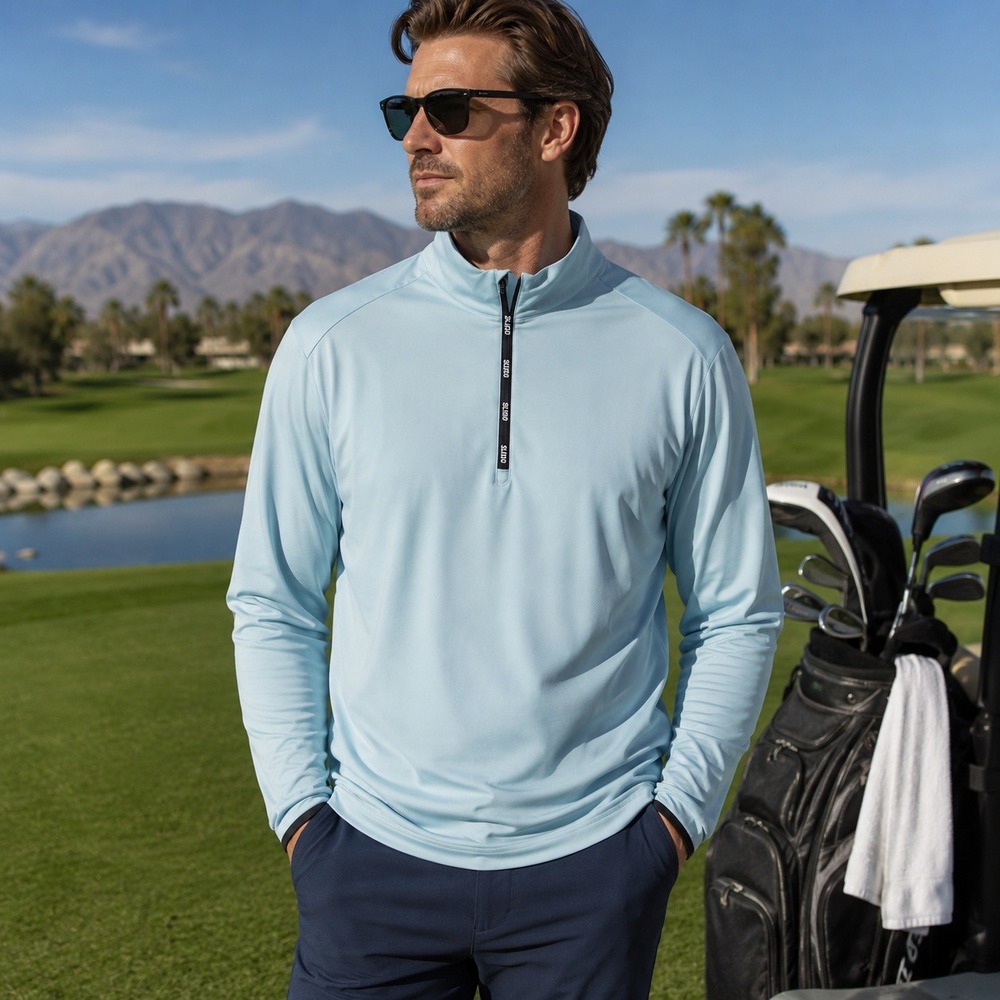 Sligo Men's XL Quarter Zip Golf Pullover Light Blue Stretch Performance